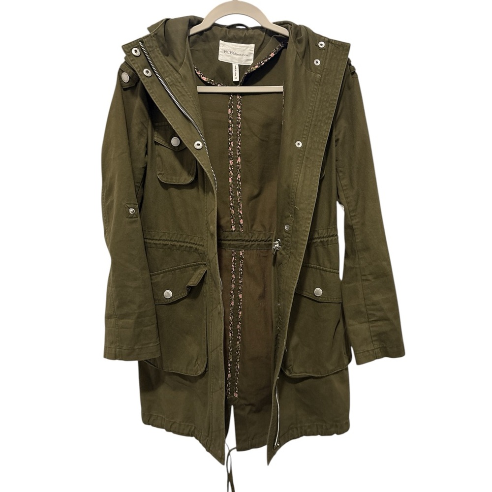 BCBGenration Hooded Utility Packable Lightweight Army Green Jacket Size XS - Picture 5 of 13